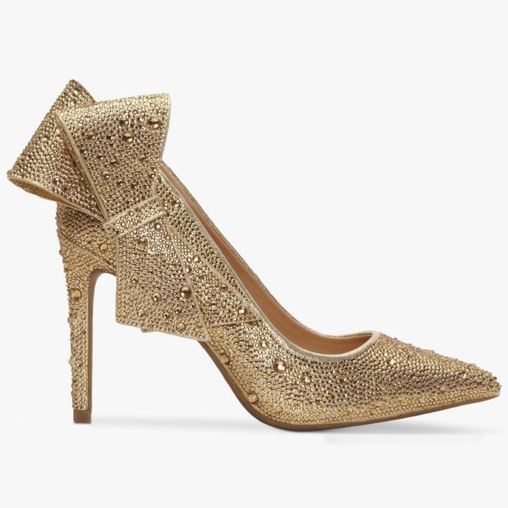 INC Womens Gold Bow Embellished Silvee Pointed Toe Stiletto Pumps Shoes 7.5